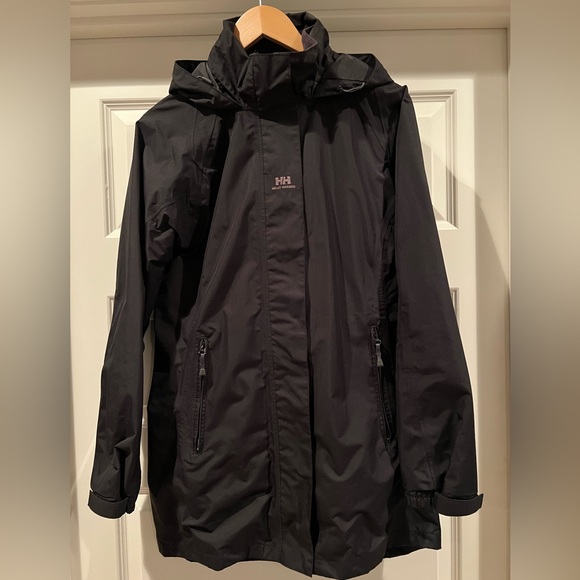 Helly Hansen Jackets & Blazers - Helly Hansen Black Zip Up Hooded Raincoat Windbreaker Long